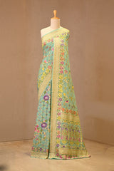 Sea Green Georgette Khaddi Saree with Zari Lattice