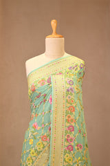 Sea Green Georgette Khaddi Saree with Zari Lattice