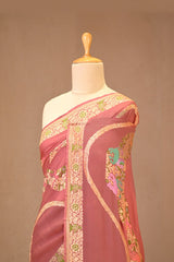 Dusty Rose Georgette Khaddi Silk Saree with Meenakari Motifs