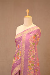 Dusty Rose Georgette Khaddi Silk Saree with Meenakari Motifs