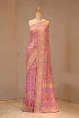 Pink Georgette Khaddi Silk Saree with Meenakari Motifs