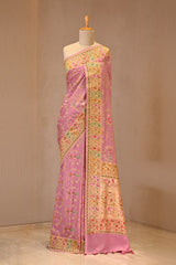 Light Pink Georgette Khaddi Silk Saree with Gold Zari Meenakari