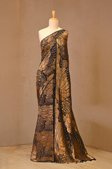 Black Georgette Khaddi Silk Saree with Antique Gold Zari Brocade