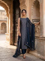 Black Banarasi Salwar Suit with Embellished Organza Dupatta