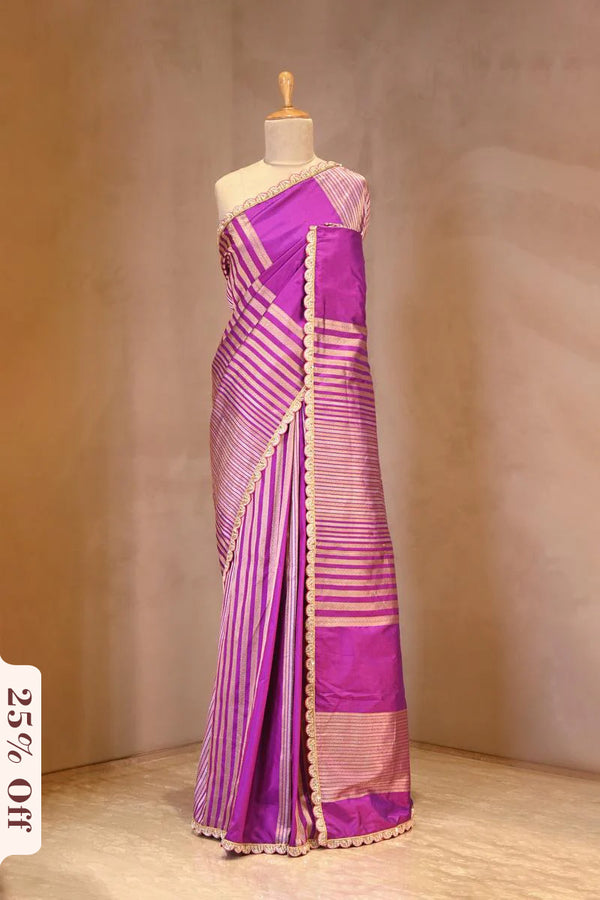 This Purple Banarasi Saree is a wedding saree and festive wear saree. Free Shipping Available!