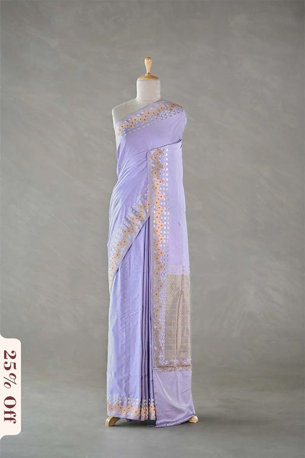 This lilac saree is a wedding saree and festive wear saree. Free Shipping Available!