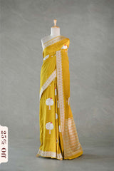 This yellow katan saree is a wedding saree and festive wear saree. Free Shipping Available!