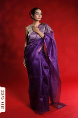 purple saree, organza saree, Bollywood saree, Banarasi saree, party wear saree, Wedding Saree