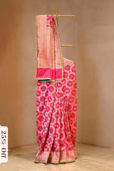 A Pink Banarasi Silk Saree on Dummy