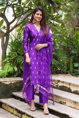 best Purple Handwoven Banarasi Silk Suit Set online at chinaya banaras