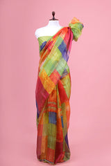 Multicolored Geometrical Printed Kota Doria Saree By Chinaya Banaras