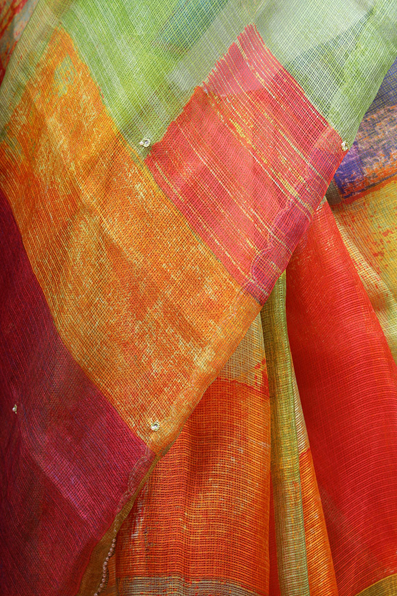 Multicolored Geometrical Printed Kota Doria Saree