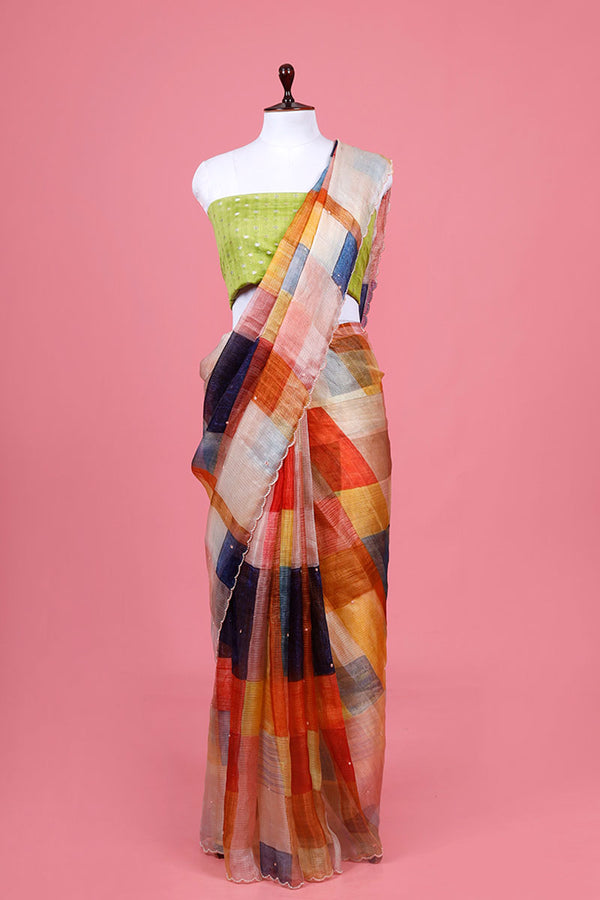 Multicolored Kota Doria Saree By Chinaya Banaras