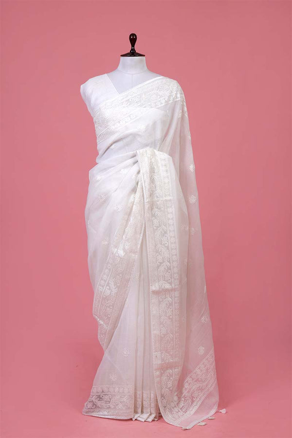 Buy White Kota Doria Saree Online