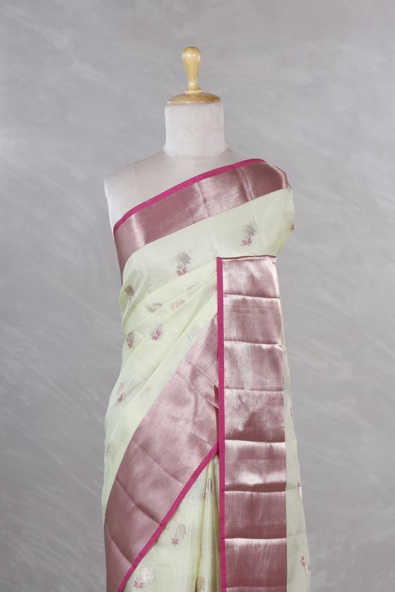 Sage Green Kota Doria Saree with Meenakari Work