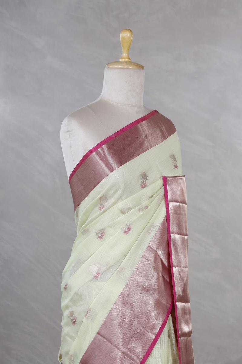 Sage Green Kota Doria Saree with Meenakari Work
