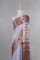 Lilac Kota Doria Saree with Resham Paithani Border