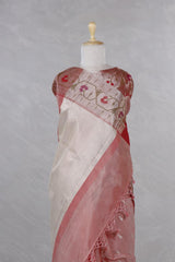 Peach Kota Doria Saree with Resham Paithani Border