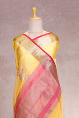 Yellow Kota Doria Saree with Meenakari Work