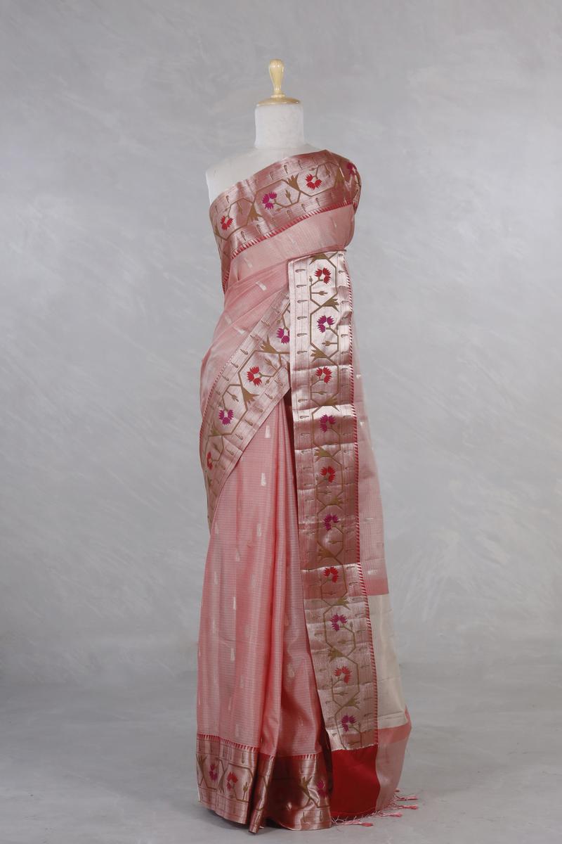 Kota saree, Kota Doria Saree, Peach saree, Soft Saree, daily wear saree