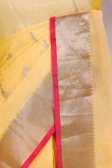 Yellow Kota Doria Saree with Meenakari Work