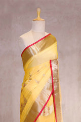 Yellow Kota Doria Saree with Meenakari Work