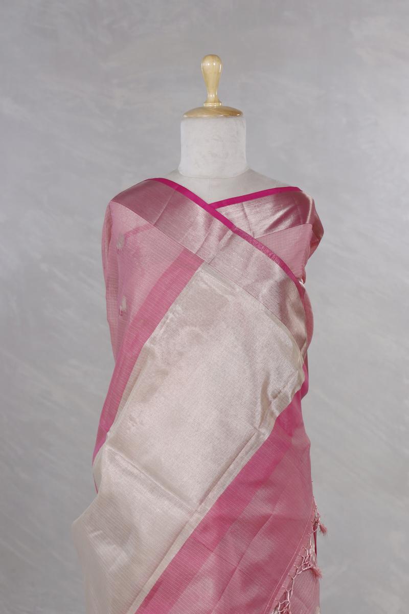 Pink Kota Doria Saree with Meenakari Work
