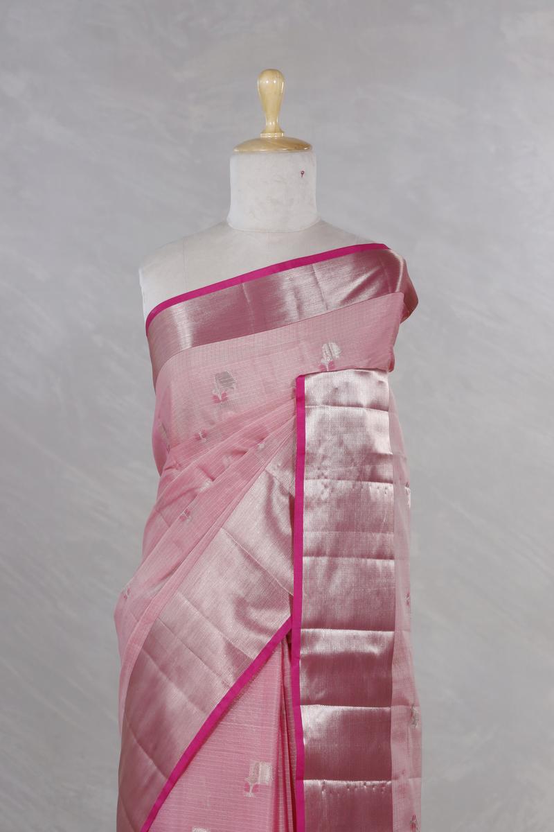 Pink Kota Doria Saree with Meenakari Work