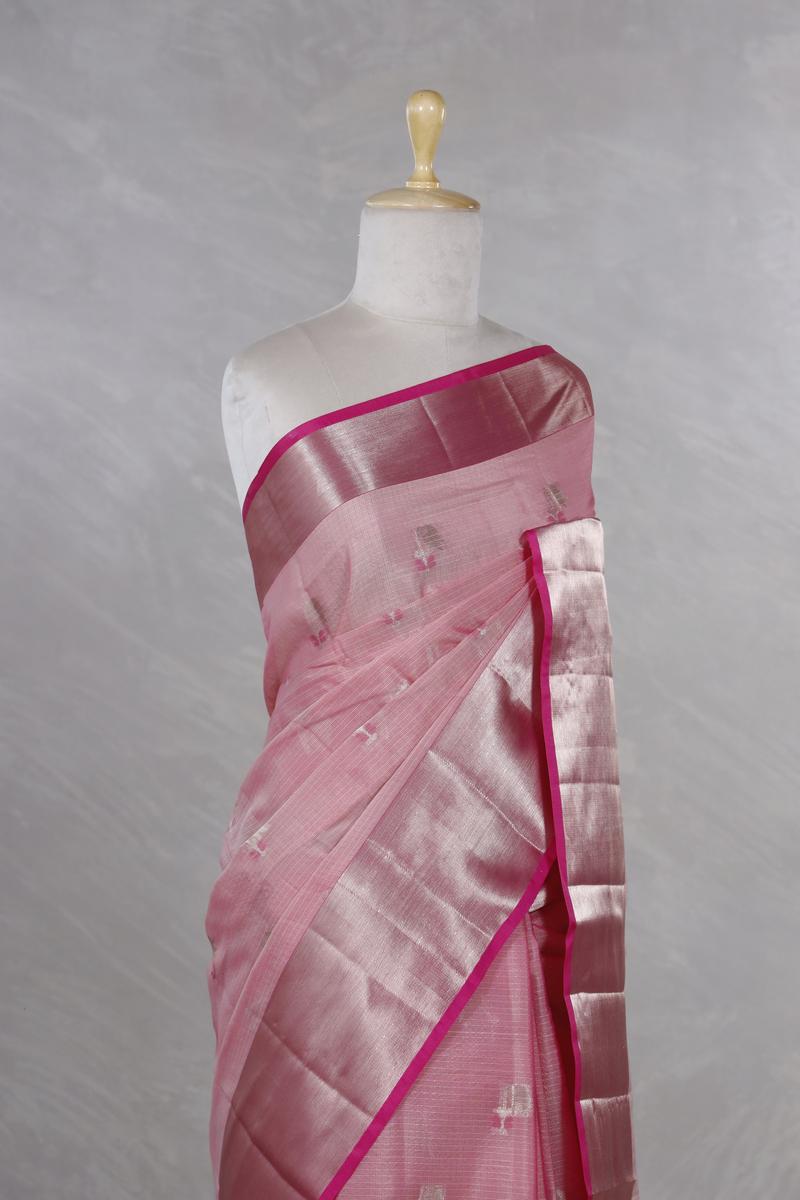 Pink Kota Doria Saree with Meenakari Work
