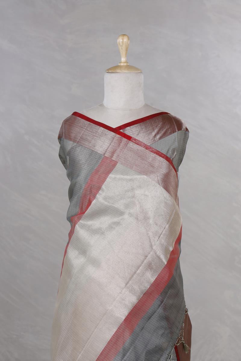 Grey Kota Doria Saree with Meenakari Work