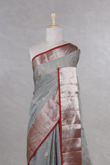 Grey Kota Doria Saree with Meenakari Work