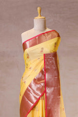 Lime Yellow Kota Doria Saree with Meenakari Work