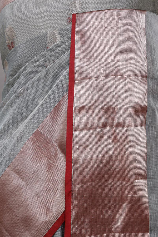 Grey Kota Doria Saree with Meenakari Work