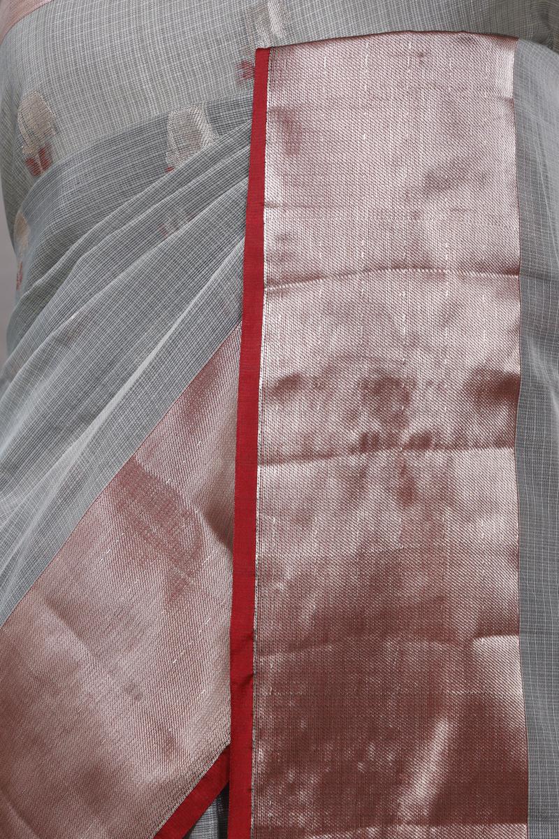 Grey Kota Doria Saree with Meenakari Work