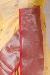 Lime Yellow Kota Doria Saree with Meenakari Work