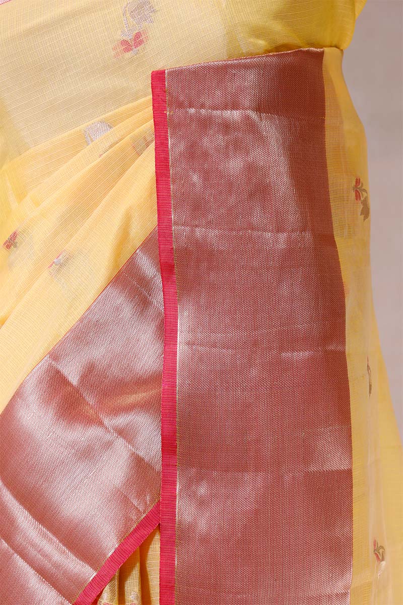 Lime Yellow Kota Doria Saree with Meenakari Work