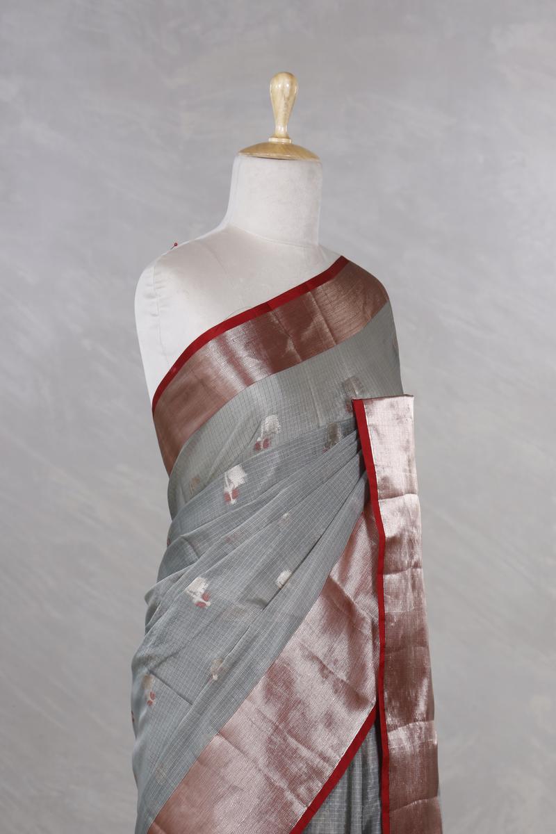 Grey Kota Doria Saree with Meenakari Work