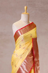 Lime Yellow Kota Doria Saree with Meenakari Work