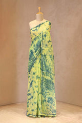 Light Green Kota Doria Saree with Shibori Prints and Mirror Work Detailing