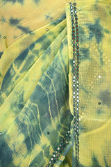 Light Green Kota Doria Saree with Shibori Prints & Mirror Work