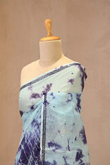 Light Blue Kota Doria Saree with Shibori Prints & Mirror Work