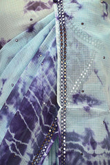 Light Blue Kota Doria Saree with Shibori Prints & Mirror Work