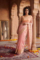 Soft Pink Kota Saree with Water Gold Zari Border & Brocade Pallu