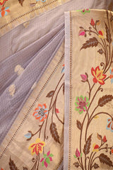 Lavender Paithani Inspired Katan Kota Saree with Gold Zari Checks