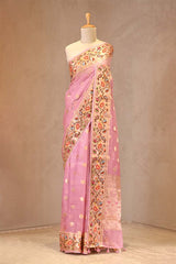 Pink Paithani Inspired Katan Kota Saree with Gold Zari Checks and circular Buti