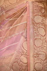 Rust Mauve Rangkat Kota Katan Saree with Water Gold Zari Leheriya Stripes