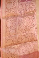 Rust Mauve Rangkat Kota Katan Saree with Water Gold Zari Leheriya Stripes