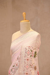 Baby Pink Kota Doria Saree with Pichwai Motifs and Resham Border