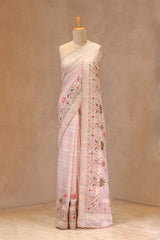 Baby Pink Kota Doria Saree with Pichwai Motifs and Resham Border