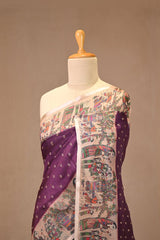 Wine Kota Doria Saree with Bandhani Buta and Baluchari Prints